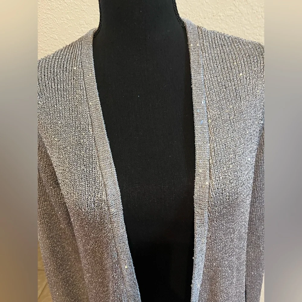 Preston & York Elegant Shimmering Women's Gray Open-Front Sweater Medium - Picture 4 of 6
